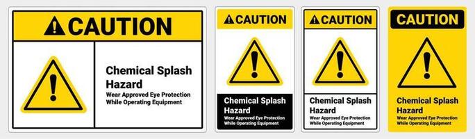 signe de sécurité danger d'éclaboussures de produits chimiques. signe d'avertissement. signe standard osha et ansi. vecteur