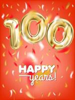 image vectorielle de haute qualité de cent ballons d'or et de confettis sur fond rouge vecteur