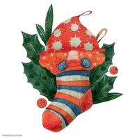 gnome de noël fille en chapeau à pois rouge, aquarelle tracée vecteur