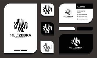 zèbre avec logo croisé. animal blanc avec des rayures noires. conception de logo et carte de visite vecteur