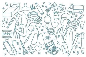 médecin et infirmière doodle médical vecteur