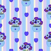 Pensées bleues et violettes en pots, modèle sans couture vecteur