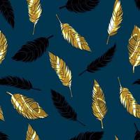 plumes d'oiseaux vecteur motif sans couture avec de l'or