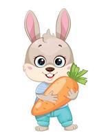 lapin mignon tenant une carotte fraîche vecteur