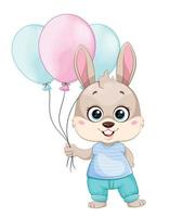 lapin mignon tenant des ballons vecteur