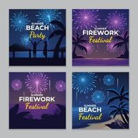 modèle de publication sur les médias sociaux festival de feu d'artifice sur la plage vecteur