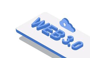 concept web 3.0, typographie web 3.0 sur fond bleu, nouvelle version du site web utilisant la technologie blockchain, la crypto-monnaie et l'art nft. illustration vectorielle vecteur
