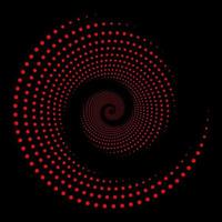 cadre pointillé circulaire en demi-teinte. cercle de points rouges isolés sur fond noir. élément de conception de logo pour médical, traitement, cosmétique. bordure ronde utilisant la texture des points de cercle de demi-teintes. illusion d'optique. vecteur