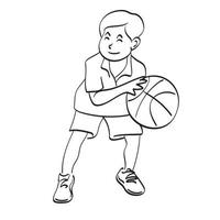 dessin au trait garçon jouant au basket-ball illustration vecteur dessiné à la main isolé sur fond blanc
