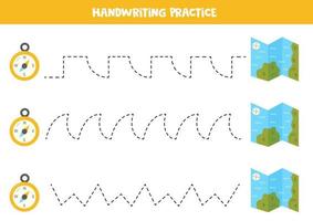 tracer des lignes pour les enfants. boussole et carte. pratique de l'écriture. vecteur