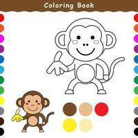 un singe mignon tenant une banane, un livre de coloriage vecteur