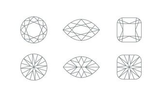 formes de cristal de diamant. vue avant et arrière. ensemble d'icônes de ligne de bijoux. illustration vectorielle vecteur
