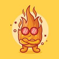 mascotte de personnage de flamme de feu drôle avec dessin animé isolé de geste cool dans un style plat vecteur