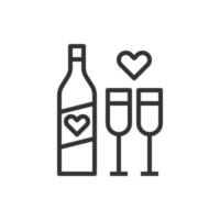 coeur champagne amour icône ou logo illustration vectorielle vecteur