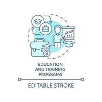 programmes d'éducation et de formation icône de concept turquoise. soutien de l'illustration de la ligne mince de l'idée abstraite des petites entreprises. dessin de contour isolé. trait modifiable. vecteur