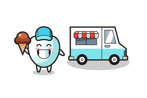 caricature de mascotte de dent avec camion de crème glacée vecteur