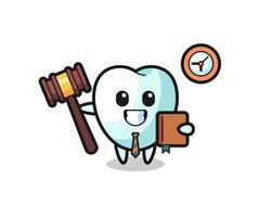 caricature de mascotte de dent en tant que juge vecteur