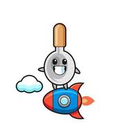 personnage de mascotte de cuillère de cuisine chevauchant une fusée vecteur