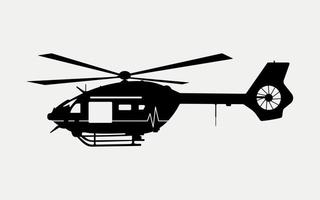 silhouette d'hélicoptère d'ambulance aérienne, illustration d'avion de services médicaux. vecteur