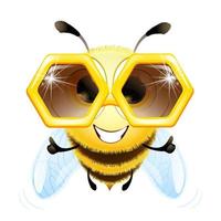 abeille avec des lunettes de soleil et comme le pouce vecteur