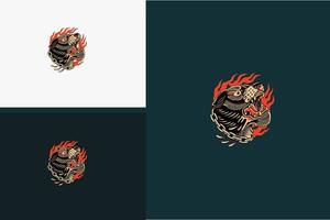 chien de tête et flammes vector design plat