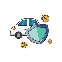 icône mince colorée de collection de bouclier de protection et de voiture, illustration vectorielle de concept d'entreprise d'assurance. vecteur