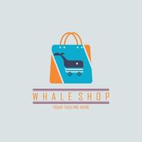 modèle de conception de logo de sac à provisions de chariot de magasin de baleine pour la marque ou la société et autre vecteur