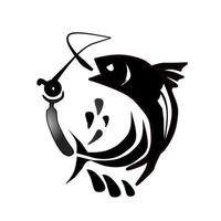 vecteur de pêche au poisson noir et blanc, logo de pêche