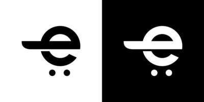 logo de la lettre initiale e avec vecteur de panier d'achat.