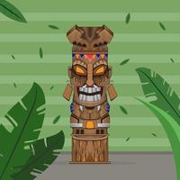 masque tiki totem vintage impression d'affiche de concept coloré vaudou en bois vecteur