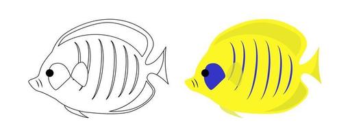 illustration vectorielle de poisson tropical jaune. contour de vecteur de dessin animé et style plat