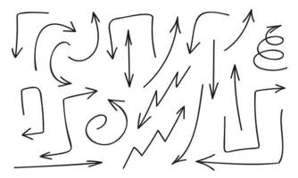 ensemble de flèches dessinées à la main isolées sur fond blanc. éléments de conception simples dans un style fragmentaire. symboles graphiques de direction vecteur