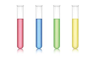 ensemble de tubes à essai de laboratoire multicolores isolés sur fond blanc. illustration vectorielle vecteur