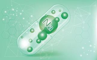 minéraux na, natrium, vitamine à l'intérieur d'une capsule translucide, macronutriment, complément alimentaire sur fond dégradé vert, affiche d'informations médicales. illustration vectorielle vecteur