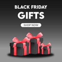 illustration vectorielle de la boîte de cadeaux du vendredi noir, affiche de vente de cadeaux de boîte réaliste. concept d'achat en ligne. vecteur