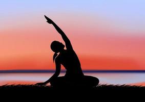 Dessin d'image graphique femme yoga avec concept d'exercice pour des bienfaits pour la santé le matin vecteur