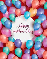 carte de fête des mères heureuse avec cercle blanc et ballon volant. vecteur