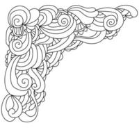 coin zen doodle avec des boucles et des motifs ondulés, page de livre de coloriage de cadre de contour avec des motifs ornés vecteur