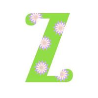 capitale verte brillante décorée de fleurs de printemps lettre dessinée à la main z de l'illustration vectorielle de style dessin animé simple de l'alphabet anglais, abc calligraphique, écriture drôle mignonne, griffonnage et lettrage vecteur