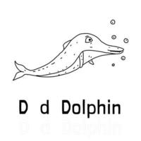 lettre de l'alphabet d pour la page de coloriage des dauphins illustration animale à colorier vecteur