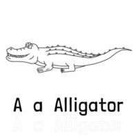 lettre de l'alphabet a pour la page de coloriage d'alligator, illustration animale à colorier vecteur