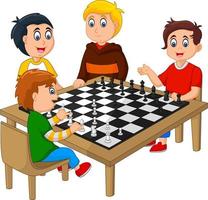 mignons enfants heureux jouant aux échecs vecteur