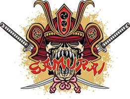 crâne de samouraï, t-shirts design vintage grunge vecteur