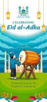 fond d'écran eid al adha avec illustration de drummur vecteur