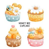 cupcake aux abeilles, gâteau aux abeilles, illustration vectorielle d'anniversaire vecteur