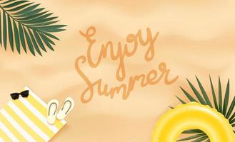 savourer l'été. bannière de saison estivale avec accessoires et inscription de lettrage vecteur