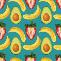 fraise banane et kiwi art pattern design sans couture sur fond vert vecteur