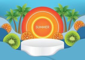 bannière promotionnelle de vente d'été fond orange et kiwi vecteur
