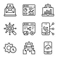 réseau de données et icônes de ligne d'analyse vecteur