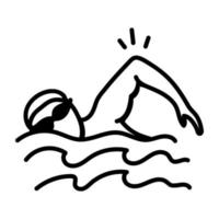sports nautiques, icône de griffonnage de natation vecteur